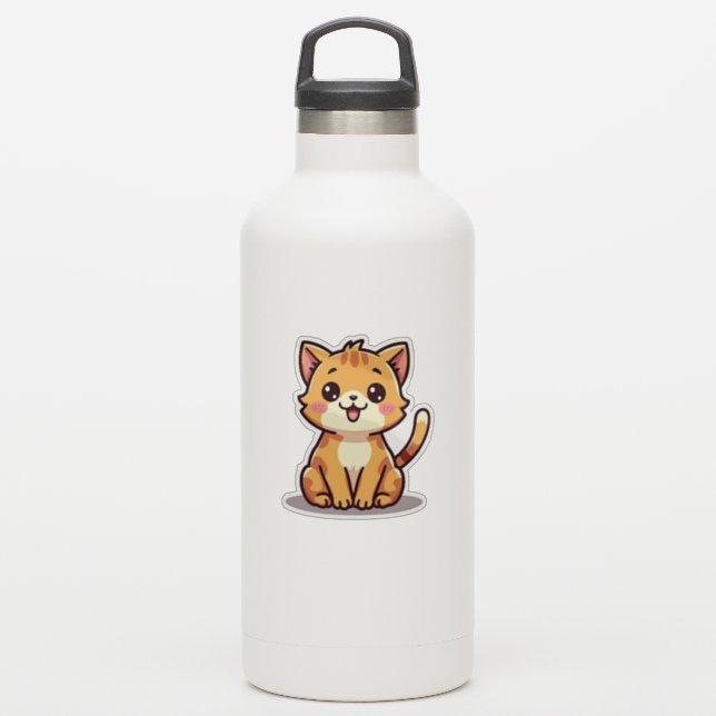 Pegatina El Naranja juguetón Tabby Kitten - Estilo de la te (Botella de agua)