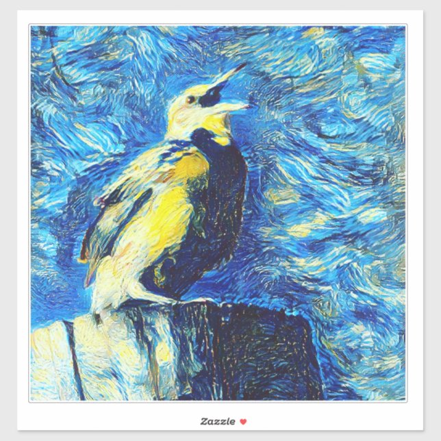 Pegatina El pájaro solitario al estilo VanGogh  (Hoja)