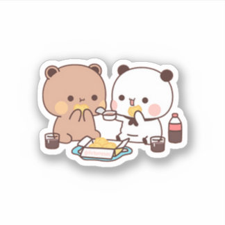 Pegatina El Panda Y El Oso Brownie Sirven El Almuerzo