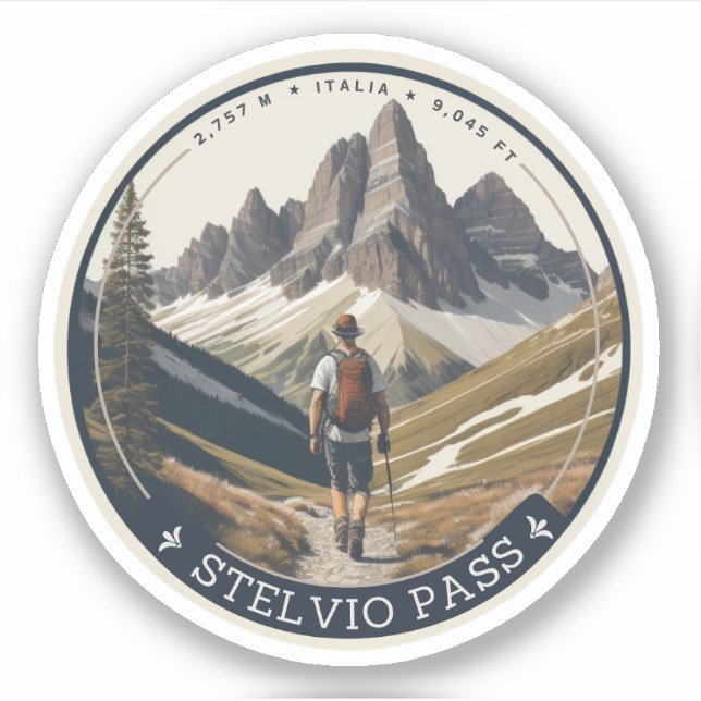 Pegatina El paso de la montaña Stelvio atraviesa Italia Sui (Anverso)