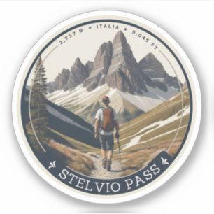 Pegatina El paso de montaña Stelvio Pass Italia  Suiza 