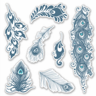 Pegatina El pavo real estilizado del Peafowl azul empluma