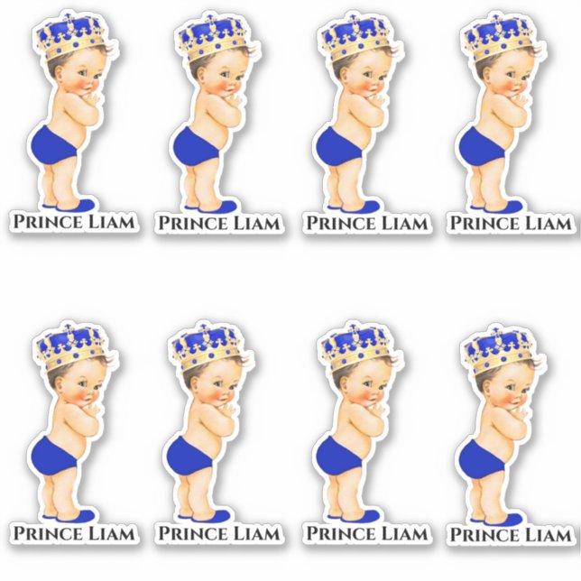 Pegatina El pequeño príncipe bebé niño Royal Blue Gold Crow (Anverso)