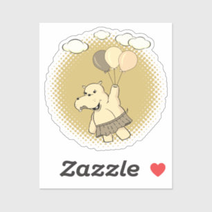 Pegatina El Personalizado Cute Hippo Volando Con Globos