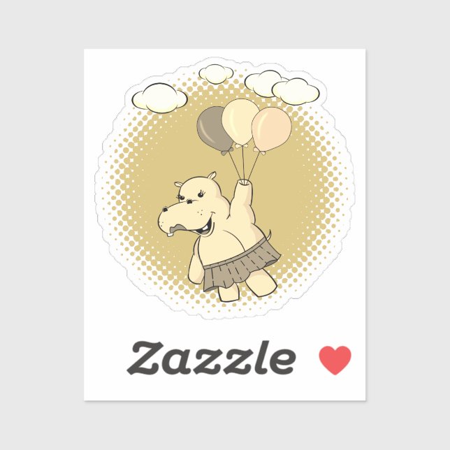 Pegatina El Personalizado Cute Hippo Volando Con Globos (Hoja)