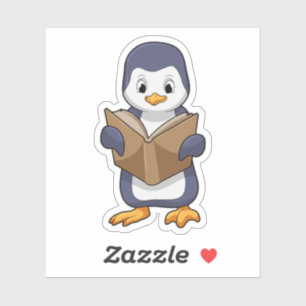 Pegatina El pingüino está nervioso con el libro