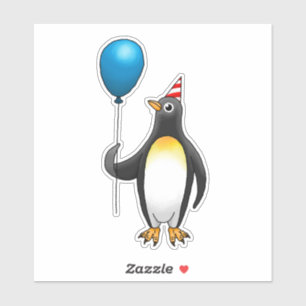 Pegatina El pingüino sostiene un globo azul