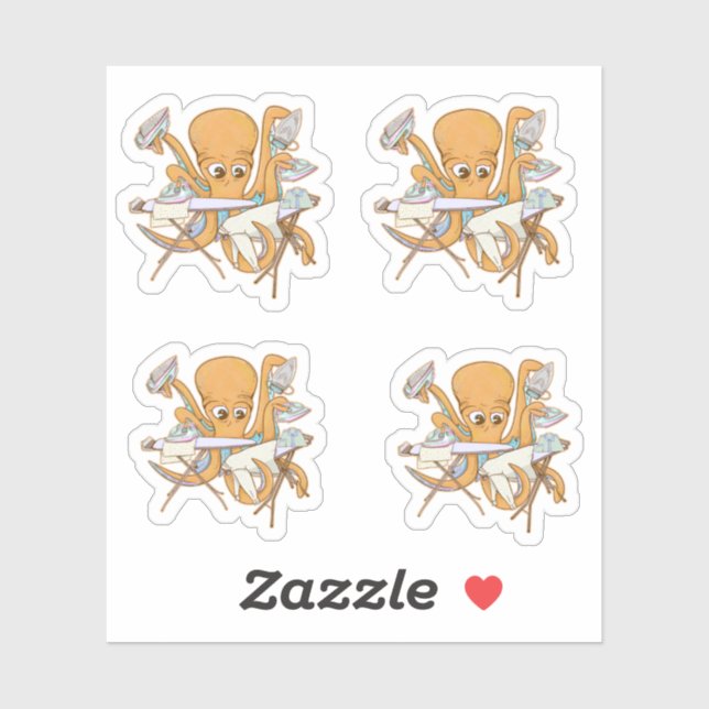 Pegatina El planchado de pulpo, abrumado por las tareas. (Hoja)