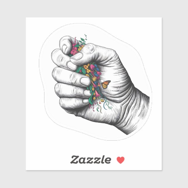 Pegatina El poder floral que emerge de la primera mano (Hoja)