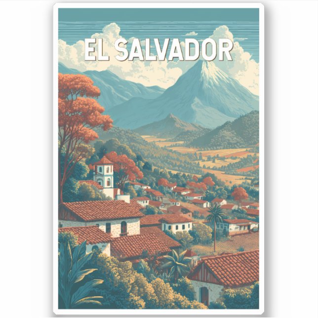 Pegatina El Salvador Illustration Travel Art Vintage (Anverso)