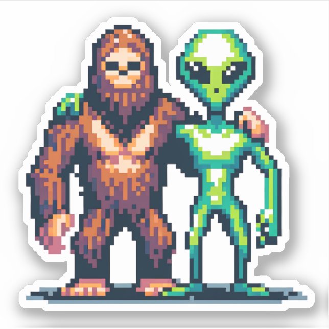 Pegatina El ser extraterrestre y el arte de los pixeles (Anverso)