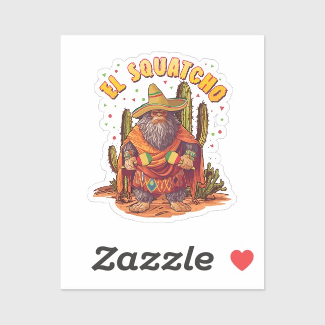 Pegatina El Squatcho Bigfoot con Maraca, Sombrero y Ponc (Hoja)