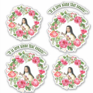 Pegatina El St. católico Teresa cita rosas rosados