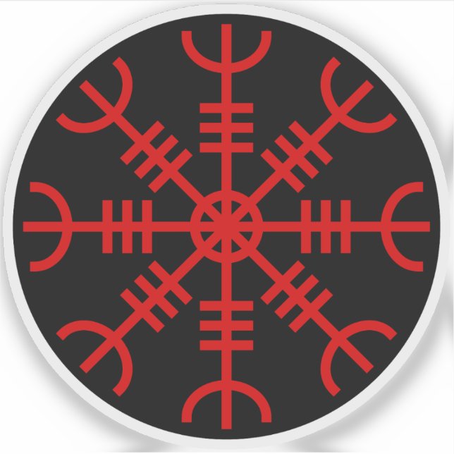 Pegatina El timón de Awe - Aegishjalmur (rojo sobre negro) (Anverso)