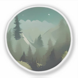 Pegatina El Valle de la Montaña Misty: Un Silvestre Tranqui