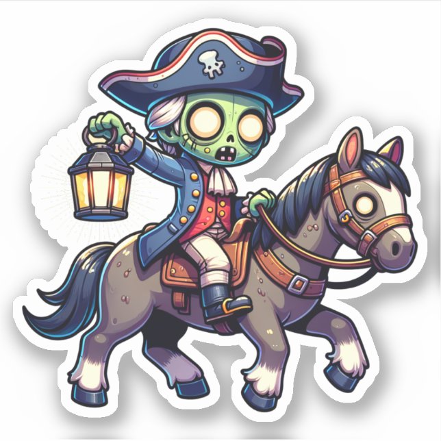 Pegatina El viaje de Zombie Paul Revere (Anverso)