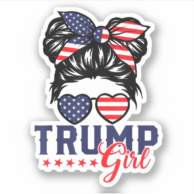 Pegatina Elección de Trump Chica Messy Bun Trump 2024 (Anverso)