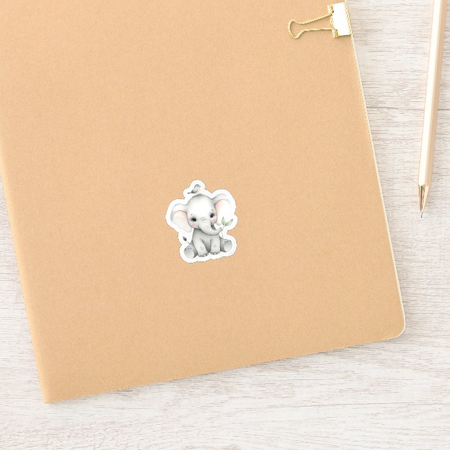 Pegatina Elefante Adorable para Bebé con Pájaro y Hoja (Libreta)