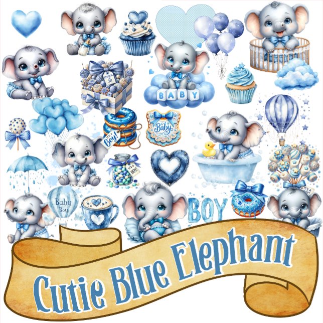 Pegatina Elefante Azul Adorable - Maní Pequeño (Subido por el creador)