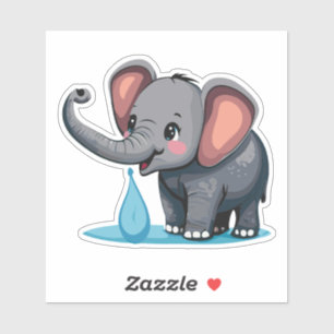 Pegatina Elefante Bebé Adorable Rociando Agua con su Trompa