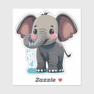 Pegatina Elefante Bebé Adorable Rociando Agua con su Trompa