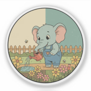 Pegatina Elefante Bebé Lindo Jardinero - Floración Primaver