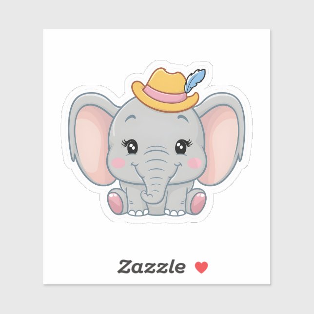 Pegatina Elefante bebé sonriente con mejillas Rubor, kawaii (Hoja)