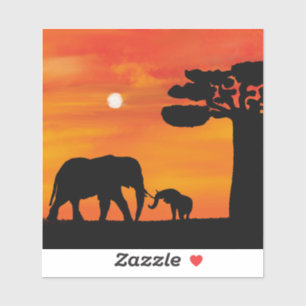 Pegatina elefante, ,cielo ,animales ,amanecer ,naturaleza ,