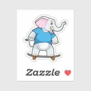 Pegatina Elefante como Skater con Skateboard