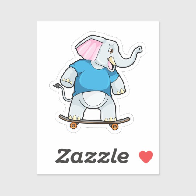 Pegatina Elefante como Skater con Skateboard (Hoja)