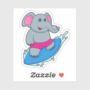 Pegatina Elefante como surfista con tabla de surf
