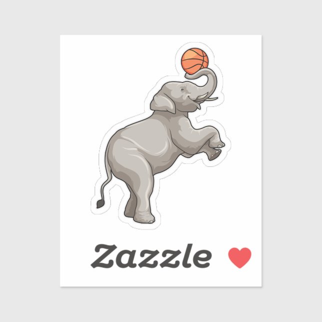 Pegatina Elefante con baloncesto (Hoja)