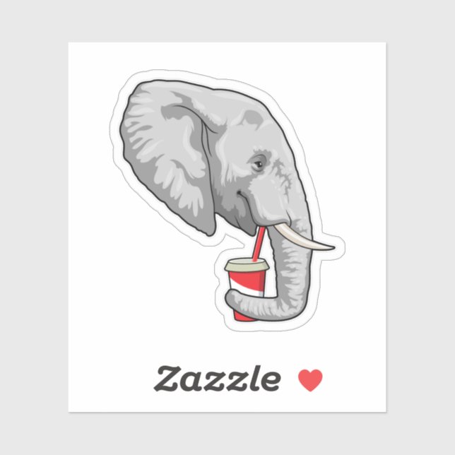 Pegatina Elefante con bebida (Hoja)