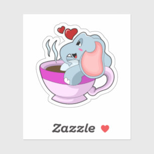 Pegatina Elefante con Copa de Café