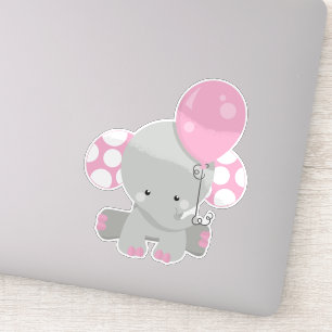 Pegatina Elefante con globo, elefante lindo - gris rosado
