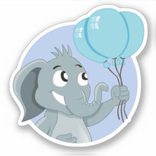 Pegatina Elefante de dibujos animados con globos azules
