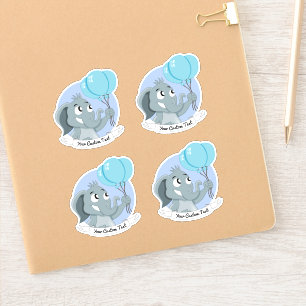 Pegatina Elefante de dibujos animados con globos azules y t