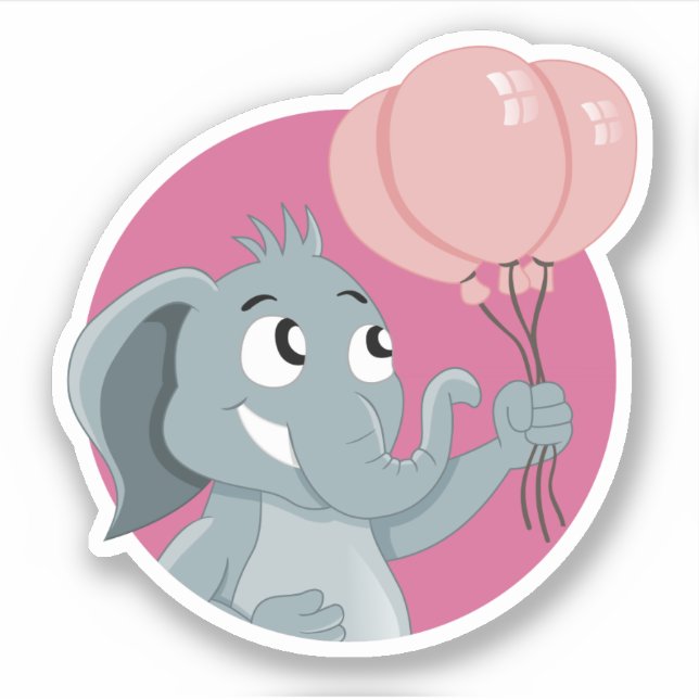 Pegatina Elefante de dibujos animados con globos rosas (Anverso)