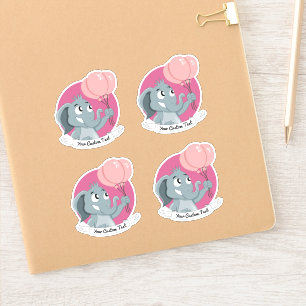 Pegatina Elefante de dibujos animados con globos rosas y te