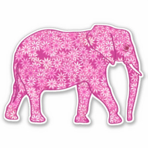 Pegatina Elefante de flores, fucsia y rosa pastel
