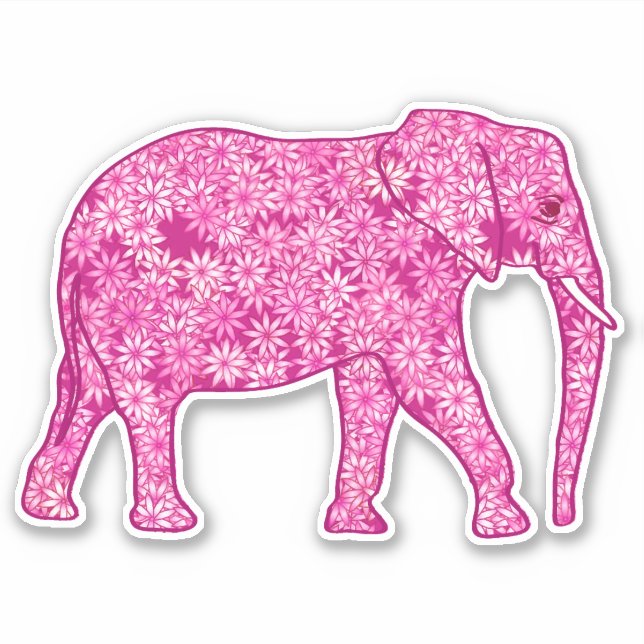 Pegatina Elefante de flores, fucsia y rosa pastel (Anverso)