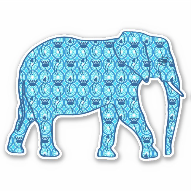 Pegatina Elefante de flores Lotus, turquesa y blanco (Anverso)
