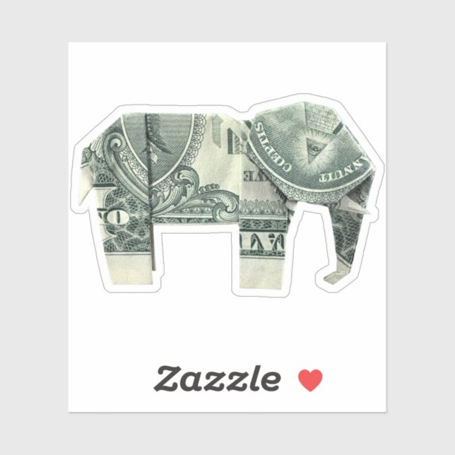 Pegatina Elefante de Origami de Dinero (Hoja)