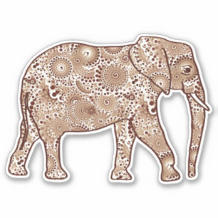 Pegatina Elefante de Swirl Fractal, Marrón y Taupe