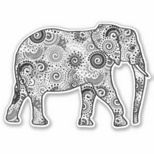 Pegatina Elefante de Swirtal, gris, negro y blanco