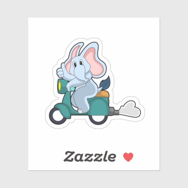 Pegatina Elefante en bicicleta con Scooter (Hoja)