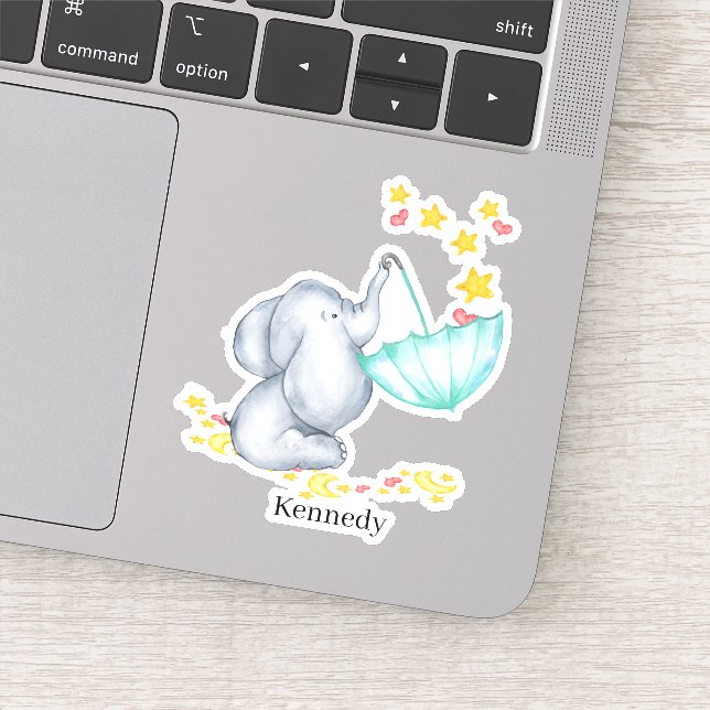 Pegatina Elefante Infantil Cute Cae Estrellas Vinyl (Detalle)