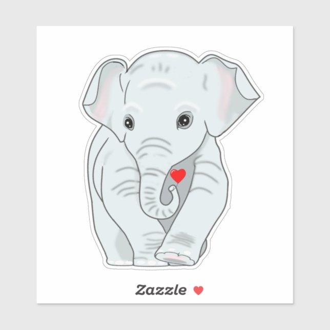 Pegatina Elefante joven lindo con corazón (Hoja)