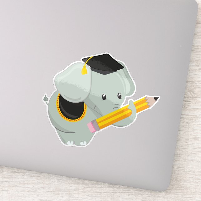 Pegatina Elefante lindo, elefante de graduación, escuela, l (Detalle)