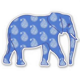 Pegatina Elefante paisley, azul cobalto y blanco